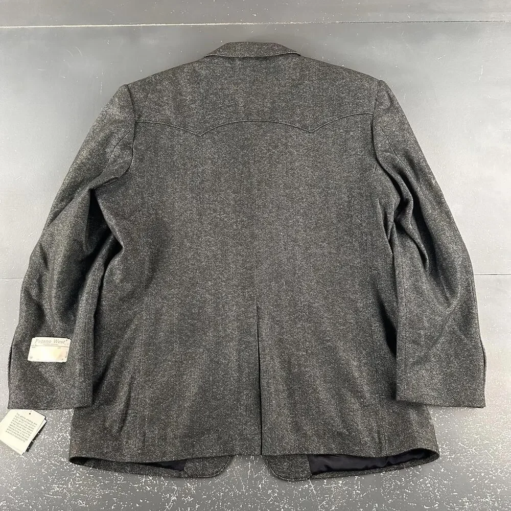 VTG Pagano West Western Blazer Mens 48L Black Wool Chambray Denim USA NWT - Picture 7 of 9